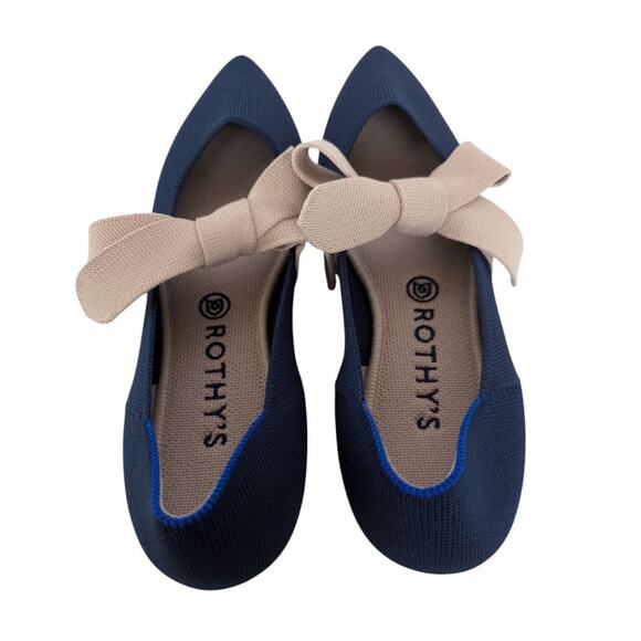 Rothys Sapphire Blue Point Toe Mary Jane Knit Bow Ballet Flats Size 9.5 - Picture 5 of 12